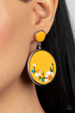Load image into Gallery viewer, Embroidered Gardens - Yellow Floral Leather Post Earrings Paparazzi Accessories
