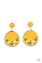 Load image into Gallery viewer, Embroidered Gardens - Yellow Floral Leather Post Earrings Paparazzi Accessories