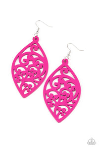 Fishhook,Pink,Wooden,Coral Garden - Pink Earrings
