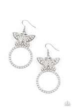 Load image into Gallery viewer, Paradise Found White Rhinestone Butterfly Earrings Paparazzi Accessories