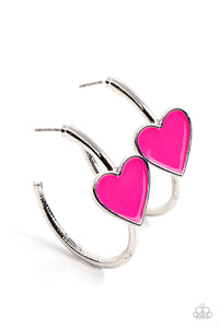 Hearts,Hoops,pink,Kiss Up - Pink Heart Hoop Earrings