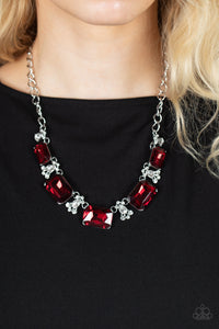 red,rhinestones,short necklace,Flawlessly Famous - Red Rhinestone Necklace