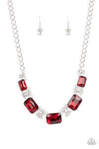 red,rhinestones,short necklace,Flawlessly Famous - Red Rhinestone Necklace