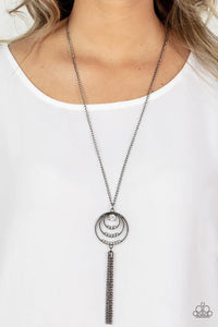 gunmetal,long necklace,rhinestones,Spiraling Sparkle Black Rhinestone Necklace