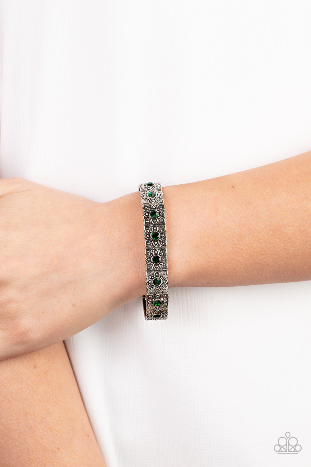 Venetian Valentine - Green Rhinestone Stretchy Bracelet Paparazzi Accessories