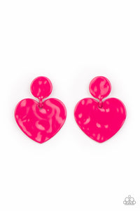 hearts,pink,post,Just a Little Crush - Pink Heart Post Earrings