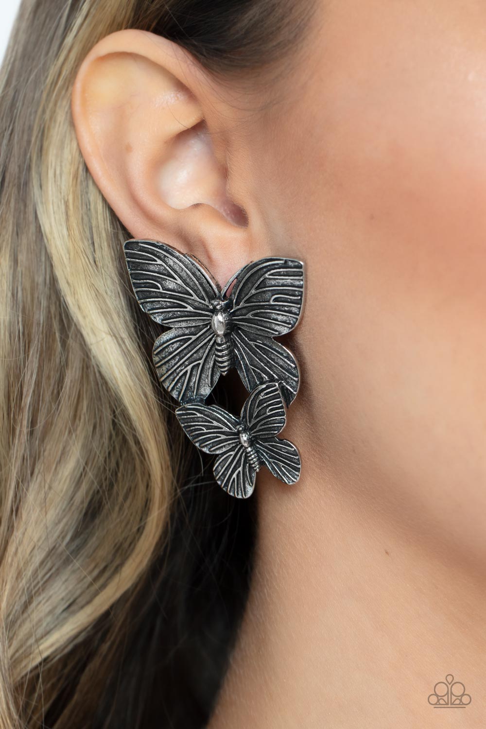 Blushing Butterflies - Silver Post Earrings Paparazzi Accessories
