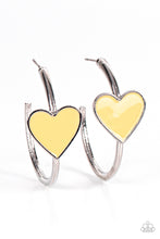 Load image into Gallery viewer, Kiss Up - Yellow Heart Hoop Earrings Paparazzi Accessories
