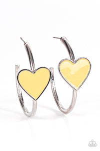 hearts,hoops,yellow,Kiss Up - Yellow Heart Hoop Earrings