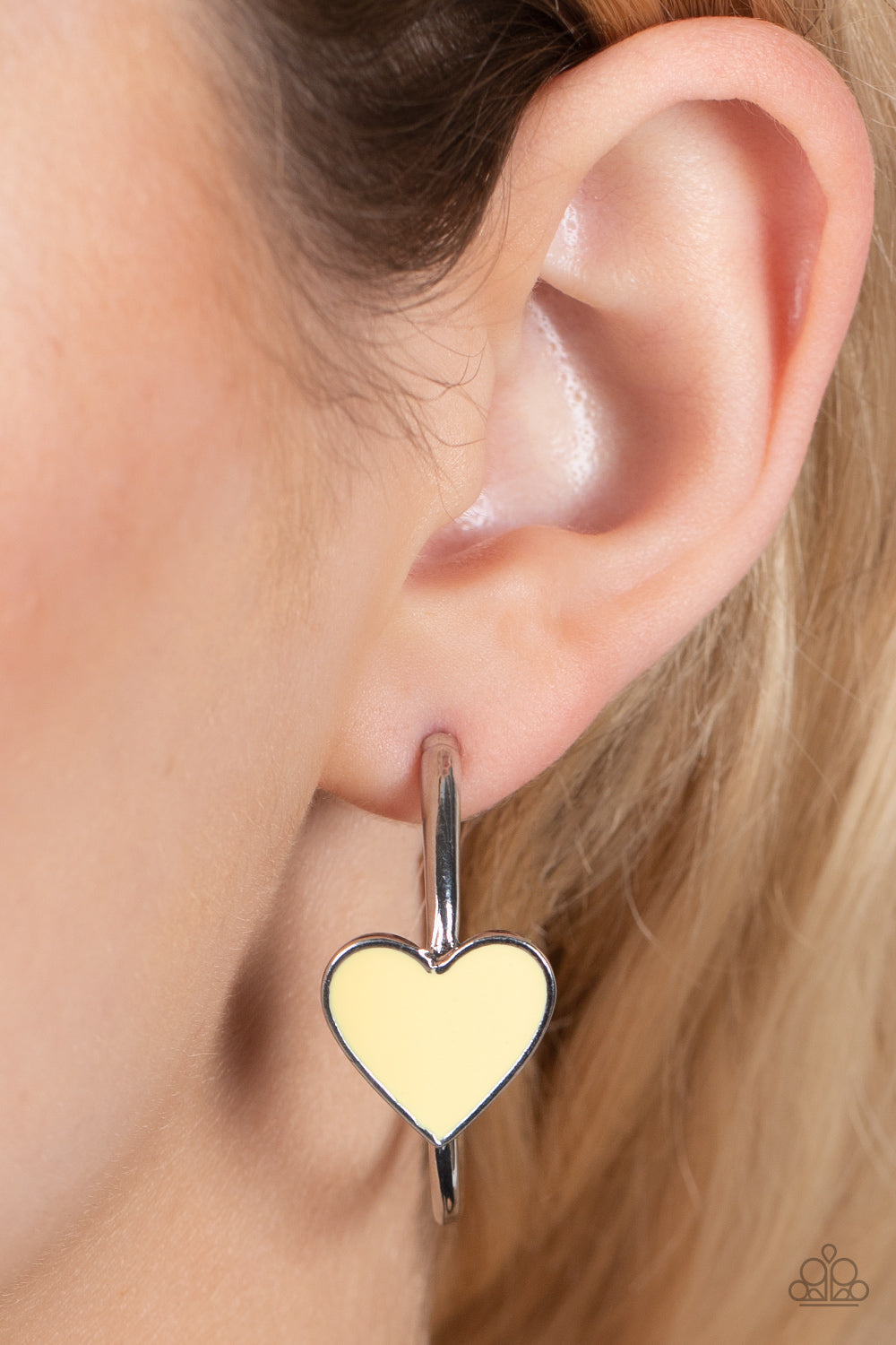 Kiss Up - Yellow Heart Hoop Earrings Paparazzi Accessories