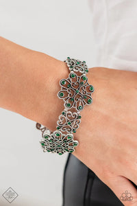 green,hearts,rhinestones,stretchy,Regal Recognition Green Rhinestone Stretchy Bracelet