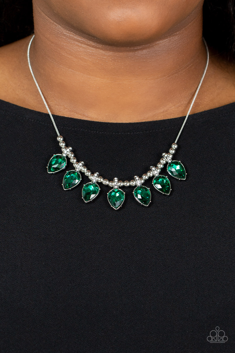 Crown Jewel Couture - Green Rhinestone Necklace Paparazzi Accessories