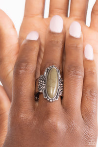 crackle stone,green,wide back,Dreamy Desertscape - Green Stone Ring