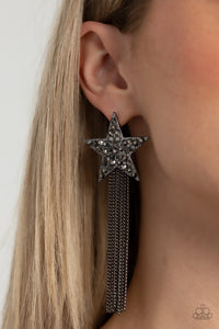 hematite,patriotic,post,rhinestones,stars,Superstar Solo - Black Gunmetal Hematite Rhinestone Star Post Earrings