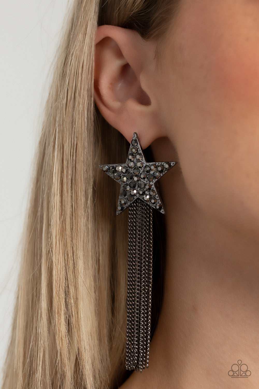 Superstar Solo - Black Gunmetal Hematite Rhinestone Star Post Earrings Paparazzi Accessories