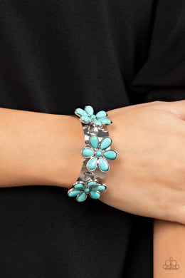 Desert Flower Patch - Blue Stone Cuff Bracelet Paparazzi Accessories