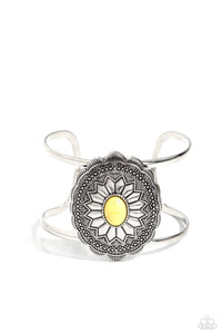 cuff,floral,yellow,Mirage Magnificence - Yellow Floral Cuff Bracelet
