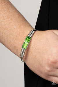 cuff,green,rhinestones,Spritzy Sparkle - Green Rhinestone Cuff Bracelet