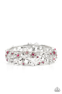 floral,hinge,pink,rhinestones,Ripe for the Picking - Pink Rhinestone Floral Bracelet