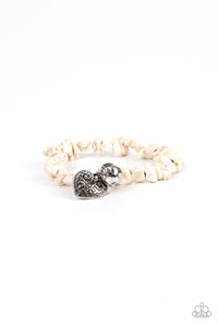crackle stone,hearts,stretchy,white,Love You to Pieces - White Bracelet