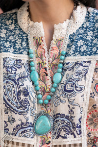 blue,crackle stone,fashion fix,long necklace,turquoise,Southwest Paradise Blue Necklace