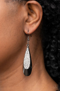 fishhook,gunmetal,rhinestones,Prismatically Persuasive - Black Gunmetal Rhinestone Earrings