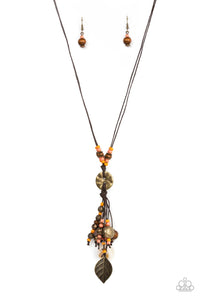 autopostr_pinterest_58290,brass,leaf,long necklace,orange,Knotted Keepsake - Orange Necklace