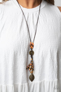 autopostr_pinterest_58290,brass,leaf,long necklace,orange,Knotted Keepsake - Orange Necklace