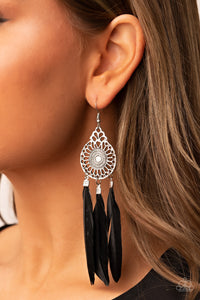 black,feather,fishhook,Pretty in PLUMES - Black Feather Earrings