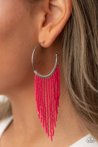 hoops,pink,seed bead,Saguaro Breeze - Pink Seed Bead Hoop Earrings