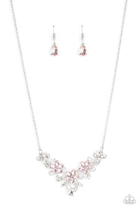 floral,pink,rhinestones,short necklace,Floral Fashion Show - Pink Rhinestone Floral Necklace