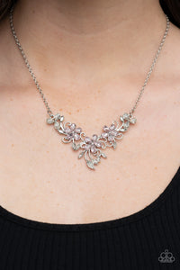 floral,pink,rhinestones,short necklace,Floral Fashion Show - Pink Rhinestone Floral Necklace