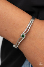 Load image into Gallery viewer, Top-Shelf Shimmer - Green Rhinestone Hinged Bracelet Paparazzi Accessories