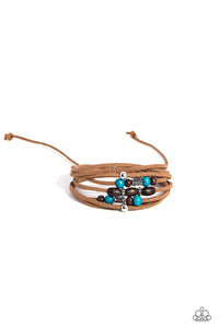 blue,brown,leather,pull-tie,turquoise,urban,wooden,Absolutely WANDER-ful - Blue Turquoise Leather Bracelet