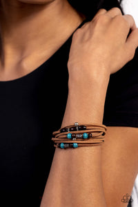 blue,brown,leather,pull-tie,turquoise,urban,wooden,Absolutely WANDER-ful - Blue Turquoise Leather Bracelet