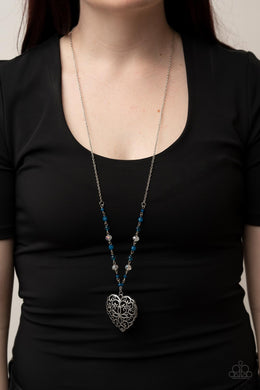 Doting Devotion - Blue Heart Necklace Paparazzi Accessories