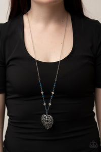 blue,heart,hearts,long necklace,silver,Doting Devotion - Blue Heart Necklace
