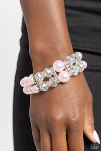pearls,pink,stretchy,Timelessly Tea Party - Pink Pearl Stretchy Bracelet