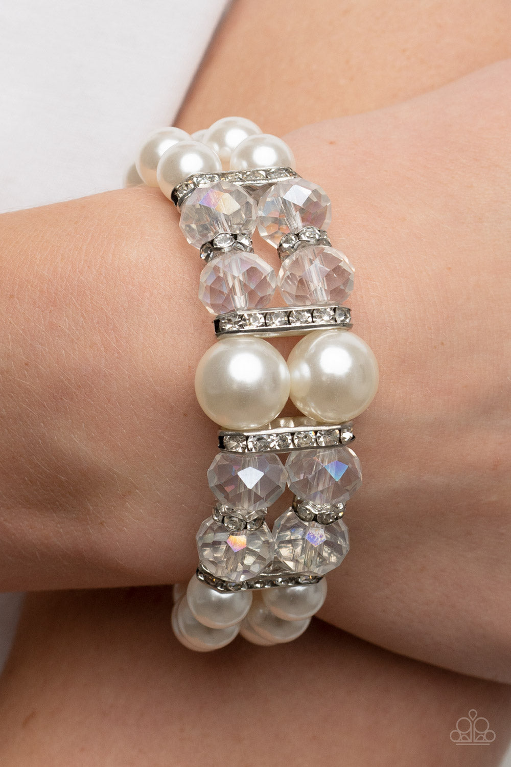 Timelessly Tea Party - White Pearl Stretchy Bracelet Paparazzi Accessories