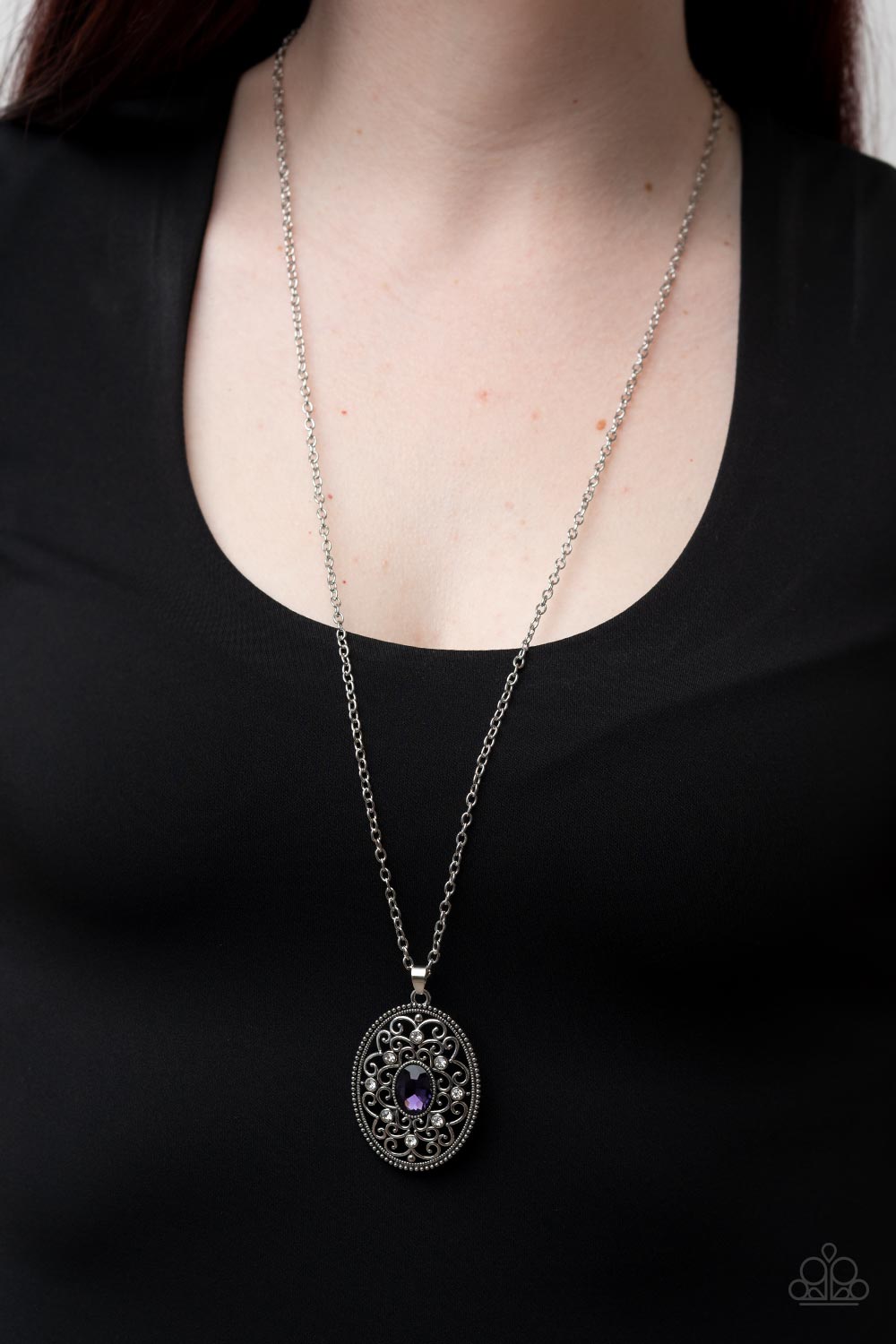 Sonata Swing - Purple Rhinestone Necklace Paparazzi Accessories
