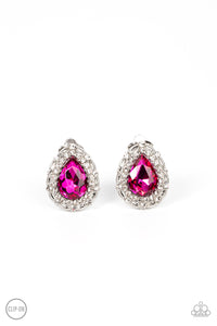 clip-on,pink,rhinestones,Haute Happy Hour - Pink Rhinestone Clip-On Earrings