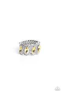 rhinestones,wide back,yellow,Staggering Sparkle - Yellow Rhinestone Ring