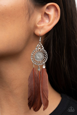 Pretty in PLUMES - Brown Feather Earrings Paparazzi Accessories