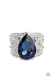 blue,rhinestones,wide back,Kinda a Big Deal - Blue Rhinestone Ring