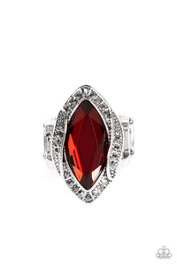 hematite,red,rhinestones,wide back,Let Me Take a REIGN Check - Red Rhinestone Ring
