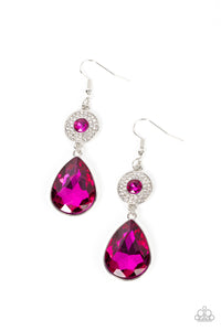 fishhook,pink,rhinestones,Collecting My Royalties - Pink Rhinestone Earrings