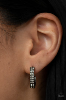 Small Town Twinkle - Black Gunmetal Rhinestone Hoop Earrings Paparazzi Accessories