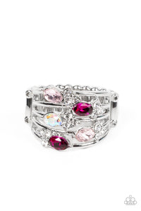 iridescent,pink,rhinestones,wide back,Ethereal Escapade - Pink Rhinestone Ring