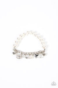 charm,hearts,pearls,stretchy,white,Adorningly Admirable - White Pearl Charm Stretchy Bracelet