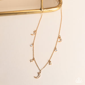gold,rhinestones,short necklace,Lunar Lagoon - Gold Necklace